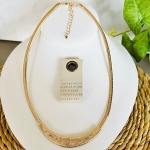 Anthropologie Crystal Ribbed Snake Chain Collar Necklace, NWT